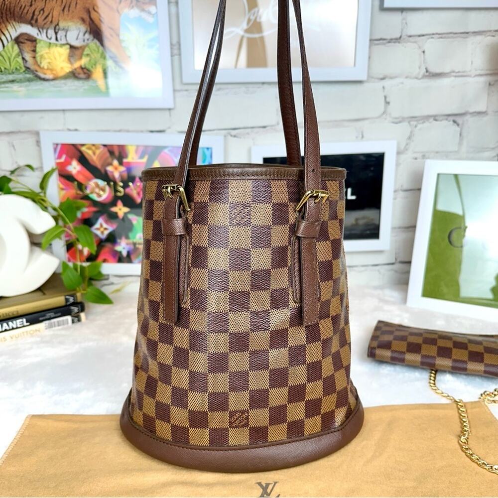 Louis Vuitton MARAIS BUCKET Damier Ebene BAG PM & POUCH crossbody bag RARE!! - Picture 6 of 16